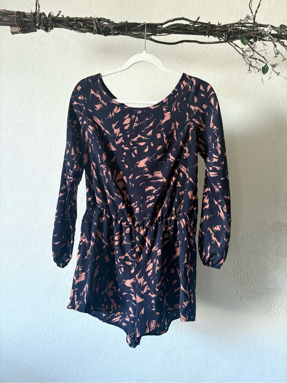 Dark Navy& Dusty Pink romper Brushstroke Print